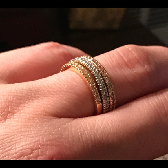 Rose Gold/Silver/Gold plated set of rings band .NW - Picture 2 of 5